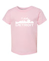 Pink short sleeve toddler t-shit with white I Am Detroit logo across the chest