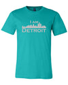 Teal short sleeve t-shirt with large gray I Am Detroit logo printed across the chest