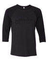 black heather raglan jersey with black 3/4 sleeves and black I Am Detroit logo across the front t-shirt