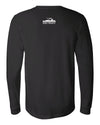 Black long-sleeve Bella+Canvas t-shirt with small white I Am Detroit logo centered on the back below the collar