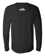 Black long-sleeve Bella+Canvas t-shirt with small white I Am Detroit logo centered on the back below the collar