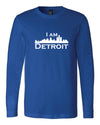 Royal Blue long-sleeve Bella+Canvas with large white I Am Detroit logo centered on the front 