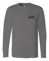 Asphalt gray long-sleeve Bella+Canvas with small black I Am Detroit logo on the front left chest
