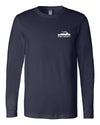 Navy long-sleeve Bella+Canvas with small white I Am Detroit logo on the front left chest