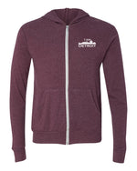 Maroon Heather Full-Zip Hooded sweatshirt with small I Am Detroit logo printed on left chest