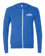 True Royal Blue Full-Zip Hooded sweatshirt with small I Am Detroit logo printed on left chest