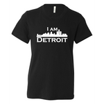 Black youth sized short sleeve t-shirt with large white I Am Detroit logo printed across the chest